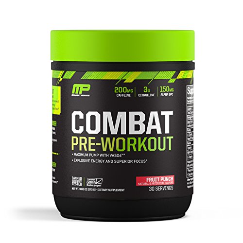 Book Cover MusclePharm Combat Pre-Workout, 200 mg of Caffeine, Explosive Energy Powder, 400 mg of Tyrosine, 150 mg of Alpha GPC, Banned-Substance Tested, Fruit Punch, 1.99 lbs., 30 Servings