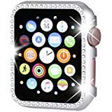 Book Cover Henstar Compatible with Apple Watch Case 42mm,iWatch Face Bling Crystal Diamonds Plate Cover Protective Frame Compatible with Apple Watch Series 3/2/1 (Silver-Diamond, Series 3/2/1 42mm)