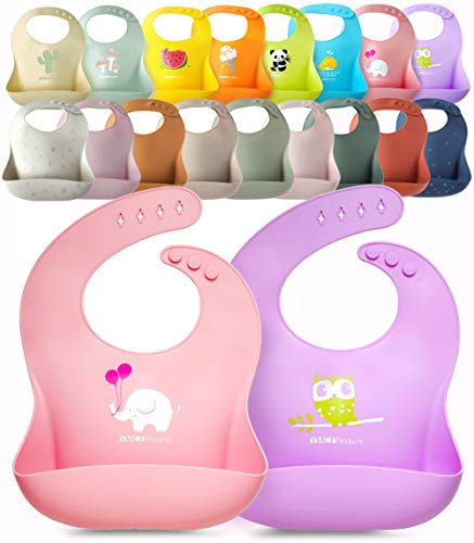 Book Cover Single Set of 2 Waterproof Silicone Baby Bib Light Weight Comfortable Easy Wipe(Pink/Purple)