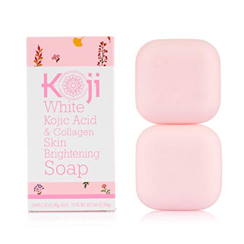 Book Cover Kojic Acid & Collagen Skin Lightening Soap (80g / 2 Bars) â€“ Natural Skin Brightening For Even Complexion â€“ Moisturizes, Reduces Acne Scars & Wrinkles, Fades Dark Or Red Spots & Freckles
