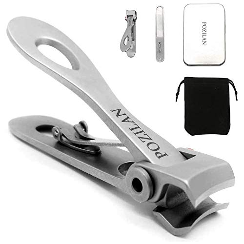 Book Cover POZILAN Nail Clippers Set with File Fingernail & Toenail Clipper for Men Women & Kids- Professional Wide Jaw Opening Stainless Steel Sharp Sturdy Trimmer Fake Thick Toe Nail Cutter Tool Kit