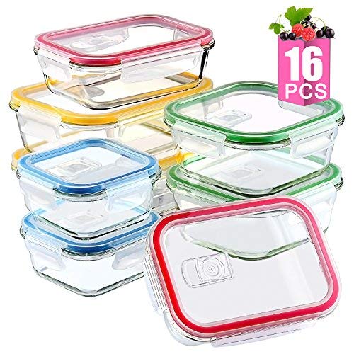 Book Cover Glass Meal Prep Containers Set with Lids for Lunch Food Storage 16 Pieces Glass Lunch Containers