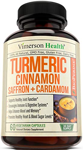 Book Cover Turmeric Curcumin with Saffron, True Ceylon Cinnamon, Cardamom and Bioperine. Inflammatory Response Support Supplement. Antioxidant Properties. Reduce Occasional Joint Pain, Healthy Blood Sugar Level