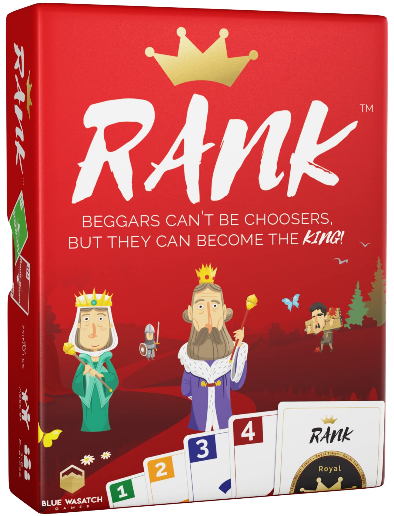 Book Cover Blue Wasatch Games Rank - A Royally Fun Card Game for Friends and Family Where Someone Can Rise from Beggar and Rule as King