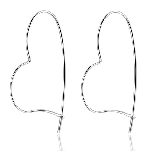 Book Cover 55mm Wire Heart Hoop Earrings Sterling Silver 0.8mm Thin Ear Hoops Women