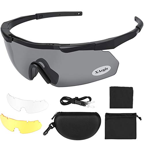Book Cover Xaegistac Tactical Eyewear 3 Interchangeable Lenses Outdoor Unisex Shooting Glasses (Black Frame)