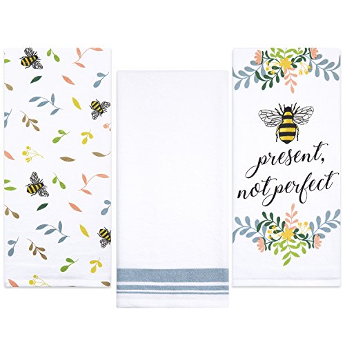 Book Cover Sticky Toffee Cotton Flour Sack Kitchen Towels, Bee Prints, 3 Pack, 28 in x 29 in