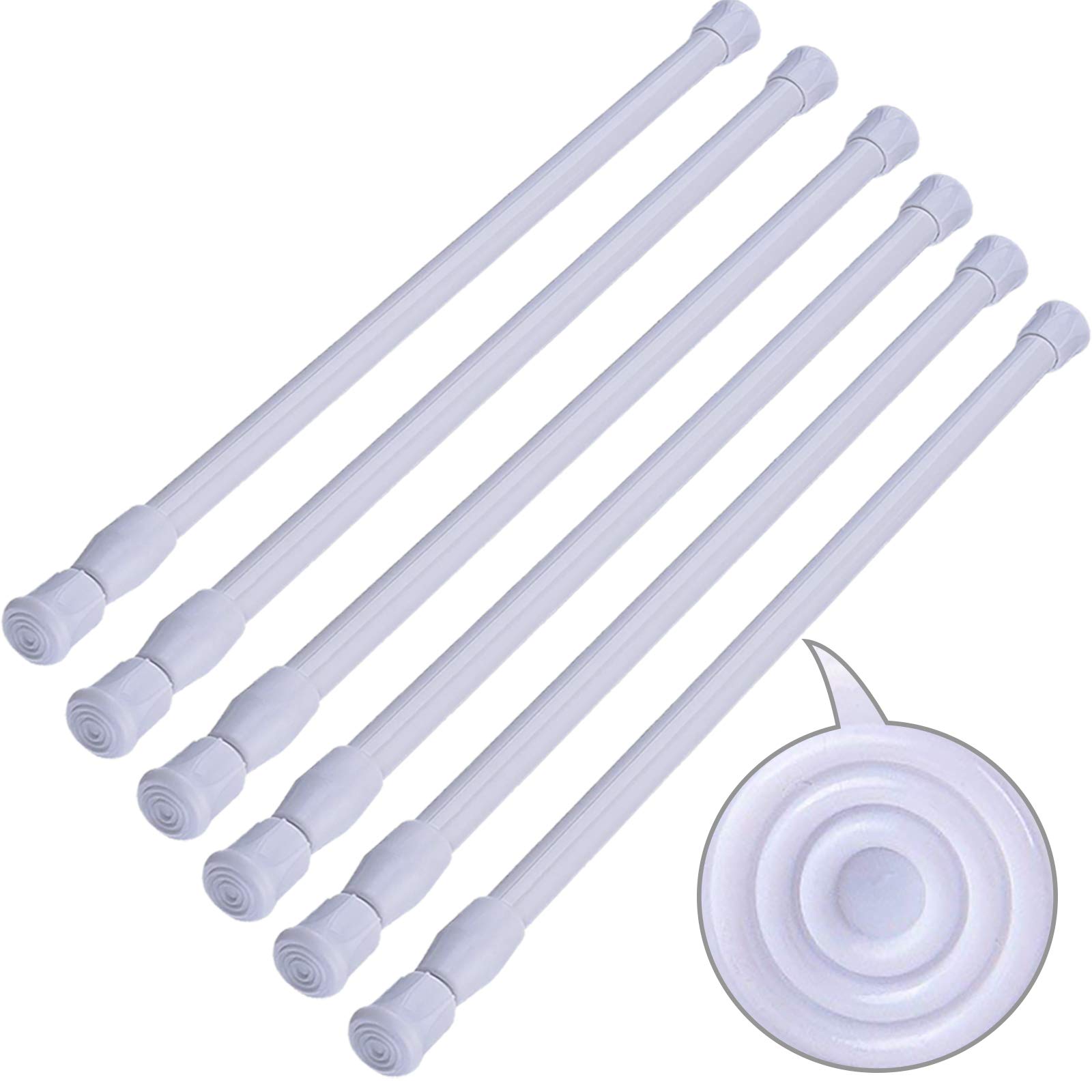 Book Cover SIQUK 6 Pack Cupboard Bars Adjustable Spring Tension Rods White Refrigerator Bar Extendable Rod for DIY Projects, 15.7 to 28 Inches