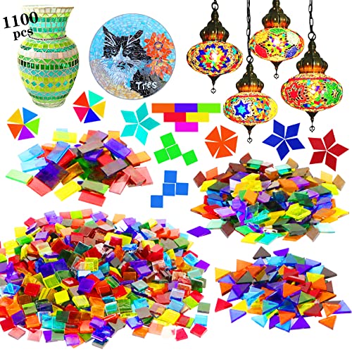 Book Cover Csdtylh 1100 Pcs Mosaic Tiles, Glass Mosaic Tiles for Crafts Bulk, Stained Mosaic Glass Pieces, Mosaic Supplies for Home Decoration, Art Crafts, DIY Projects, Transparent (Mixed Shape)