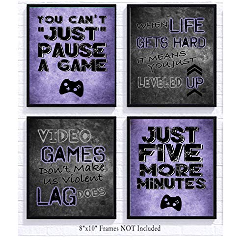 Book Cover Video Game Themed Art Print Room Wall Decoration (Set or Four) Gamer (Red)