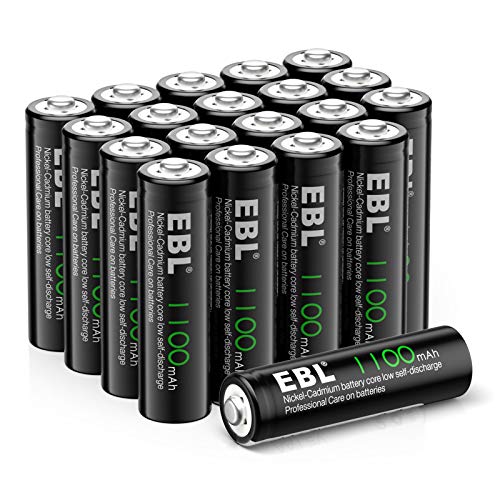 Book Cover EBL AA Rechargeable Batteries for Solar Lights Replacement, 1100mAh High Capacity Ni-CD Battery (Pack of 20)