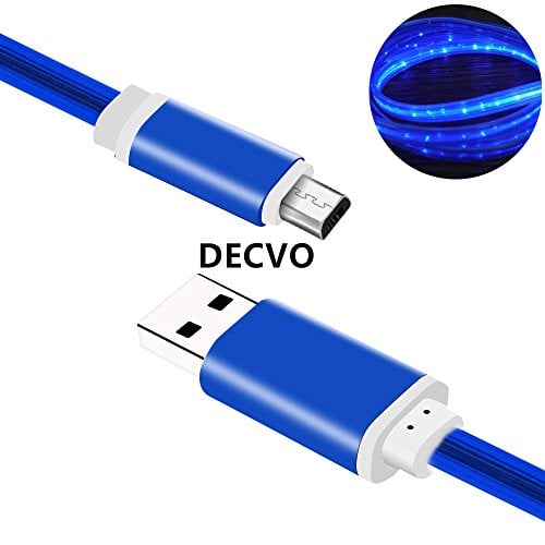 Book Cover DECVO Lighting Cable 360 Degree Light Up Visible Flowing LEDÂ Micro Charger Cable to USB Syncing and Data Cord for Samsung Galaxy S7 Edge,S6, HTC, Motorola, Nokia, Sony and More Android Devices (BLUE)