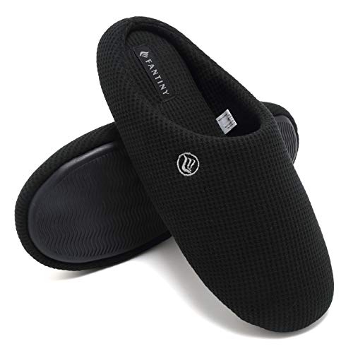 Book Cover FANTURE Menâ€™s Memory Foam Slippers Comfort Knitted Cotton-Blend Closed Toe Non-Slip House Shoes Indoor & Outdoor