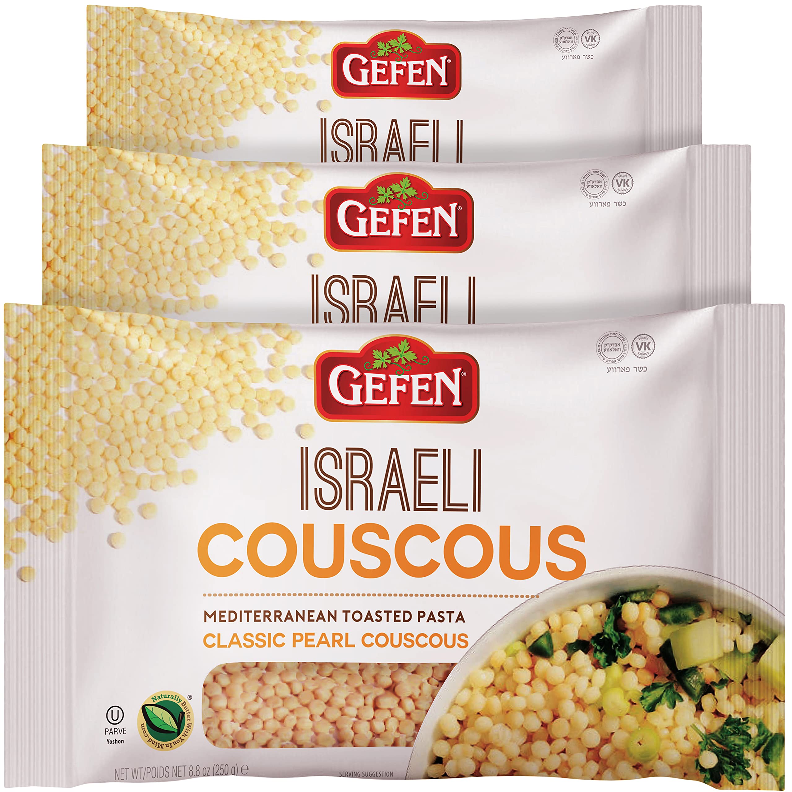 Book Cover Gefen Israeli Classic Pearl Couscous, 8.8oz (3 Pack) All Natural Mediterranean Toasted Pasta 8.8 Ounce (Pack of 3)