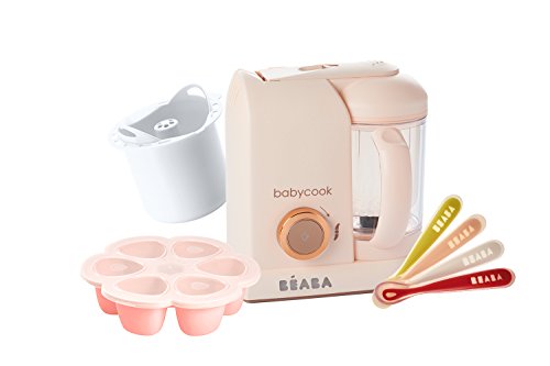 Book Cover BEABA 1st Stage Feeding Gift Set, Includes Babycook, Silicone Spoons, Silicone Food Storage Tray, Grain Insert, Rose Gold