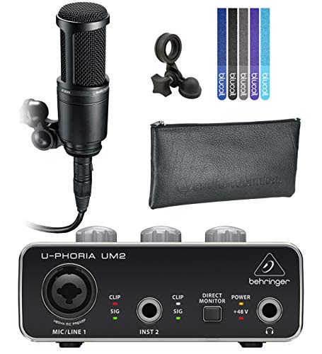 Book Cover blucoil Audio Technica AT2020 Cardioid Condenser Microphone for Home Studio Recording Bundle with Behringer U-PHORIA UM2 USB Audio Interface for Windows and Mac 5-Pack of Reusable Cable Ties