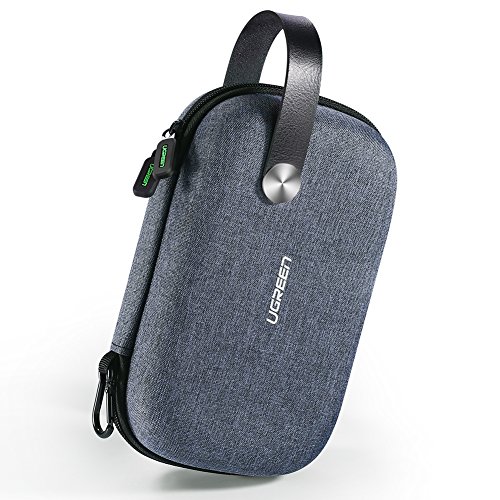 Book Cover UGREEN Travel Case Gadget Bag Small, Portable Electronics Accessories Organiser Travel Carry Hard Case Cable Tidy Storage Box Pouch with Double Layer, Double Zipper, Snap Hook, Carrying Strap