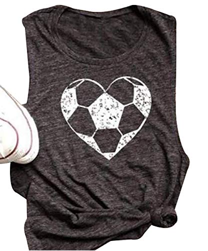 Book Cover FAYALEQ Heart Soccer Funny Graphic Tank Tops Women's Casual Sleeveless Shirt Blouse Tees