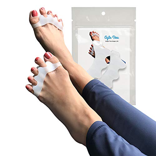 Book Cover Agile Toes Deluxe Silicone Gel Toe Separators - BPA Free - Bunions, Plantar Fasciitis, Hammertoes, Claw Toes, Overlapping Toes, Metatarsal Foot Pain - Pedicures and After Sports Relief and Recovery