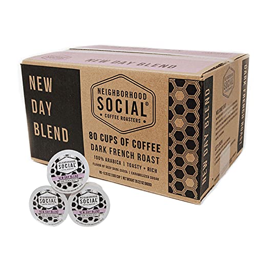 Book Cover Neighborhood Social, New Day Blend Dark French Roast Gourmet Coffee, 80 count Single Serve Cups