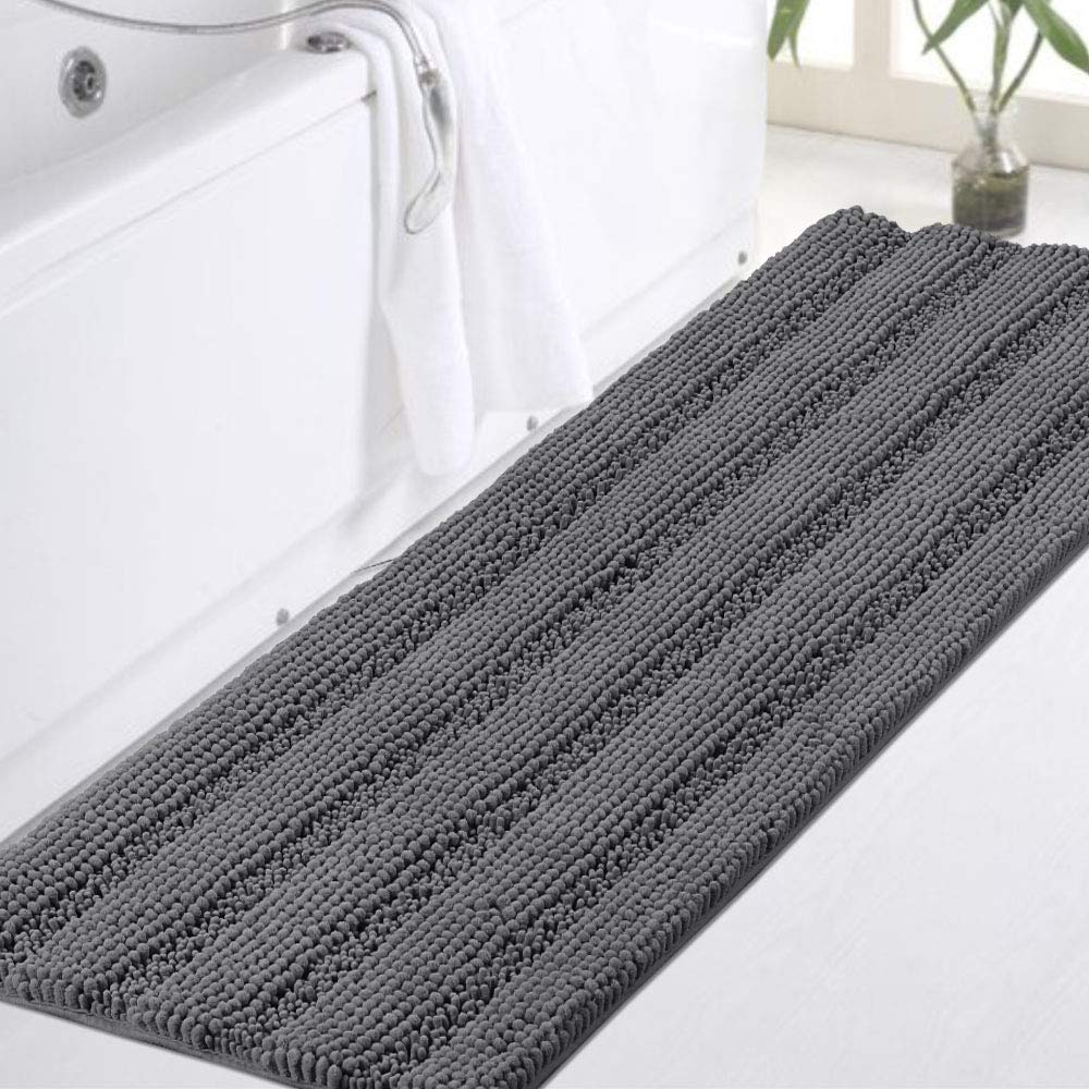 Book Cover Turquoize Bath Rug Runner Long Bathroom Rug Large Size Plush Shaggy Chenille Bathroom Runner Rug 47 x 17 Non-Slip Bath Rug Runner Extra Soft & Absorbent Thick Shaggy Floor Mats, Machine Washable, Gray 47