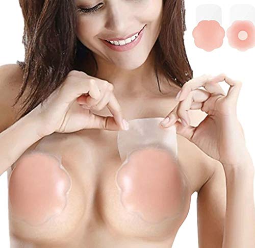 Book Cover Nippleless Covers, Silicone Breast Lift Reusable Breast Pasties Petals (1 Pair with Cotton Cover)