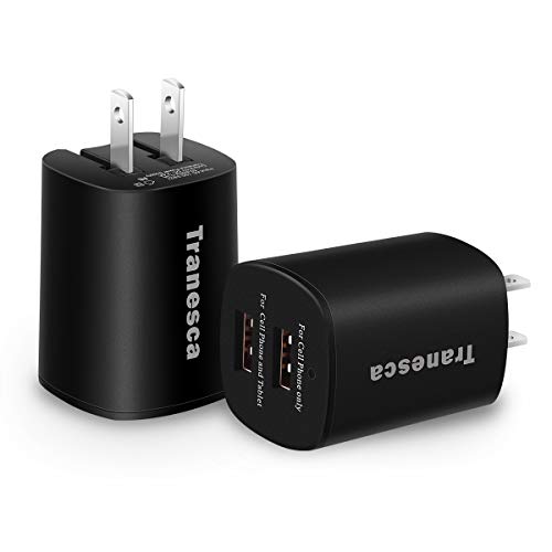Book Cover Tranesca Dual USB Wall Chargers for iPhone Xs/Xs Max,iPhone XR/8/7/6S/6S Plus/6 Plus/6, Samsung Galaxy S7/S6/S5 Edge, LG, HTC, Moto, Kindle and More-2 Pack Black