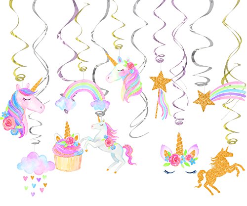 Book Cover 30 Ct Unicorn Hanging Swirl Decorations-Unicorn Party Decorations-Unicorn Birthday Party Supplies