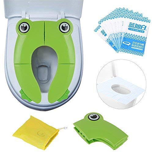Book Cover PITAYA Travel Portable Folding Potty Training Toilet Seat Cover, Non Slip Silicone Pads, Suitable for Kids Baby Boys and Girls (Green)