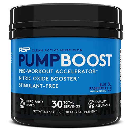 Book Cover RSP Pump Boost - Stimulant Free Pre Workout & Nitric Oxide Booster, N.O. Boost for Enhanced Pumps, Energy Boost, and Improved Training Endurance, Blue Rasp (Packaging May Vary)