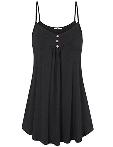 Book Cover Viracy Women's Summer Button V Neck Pleated Spaghetti Strap Camisole Tank Tops