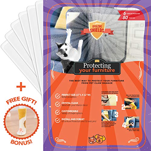 Book Cover Amazing Shields - Six(6) X-Large Furniture Protectors from Cats - Cat Repellent for Furniture - Cat Scratch Deterrent - Cat Couch Protector - Scratch pad - Cat Couch(17
