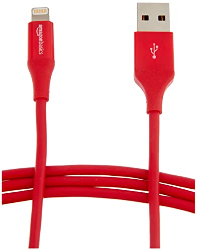Book Cover Amazon Basics USB A Cable with Lightning Connector, Advanced Collection - 3 Feet (0.9 Meters) - Single - Red