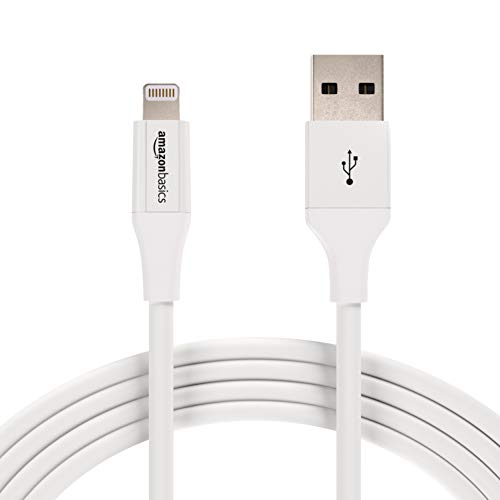 Book Cover Amazon Basics Lightning to USB A Cable, Advanced Collection, MFi Certified Apple iPhone Charger, White, 10 Foot