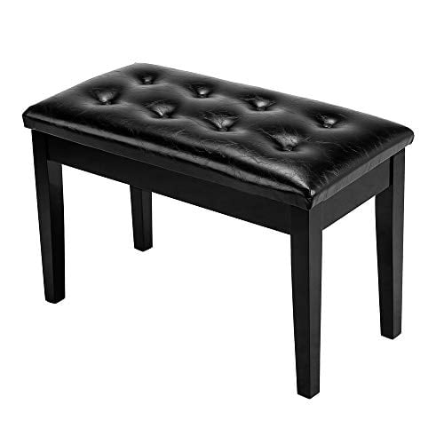Book Cover Bonnlo Wooden Double/Duet Piano Bench with Storage and Thick Cushion Faux Leather Padded Piano Stool Artist Duet Seat- Black