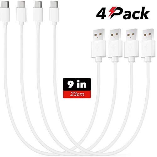 Book Cover Usb Type C Charger Cable - 4 Pack - 9 in/23cm - Poweroni Fast Charging Cord - Compatible with Samsung Galaxy S9 S8 Note 8 9 LG G5 G6 V20 V30 Google Pixel Charging Station