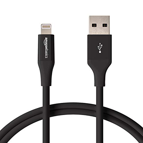 Book Cover AmazonBasics USB A Cable with Lightning Connector, Advanced Collection - 6 Feet (1.8 Meters) - 2-Pack - Black
