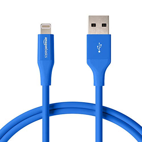 Book Cover AmazonBasics USB A Cable with Lightning Connector, Advanced Collection - 3 Feet (0.9 Meters) - Single - Blue