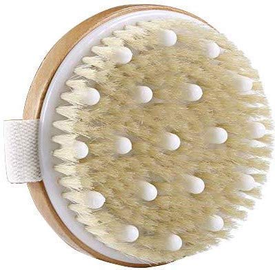 Book Cover Dry Brushing Bamboo Body Brush – Cellulite Treatment, Spa Exfoliation and Lymphatic Drainage Skin Brush – Shower Brush and Body Scrub Brush with Natural Boar Bristles by Nuva Spa