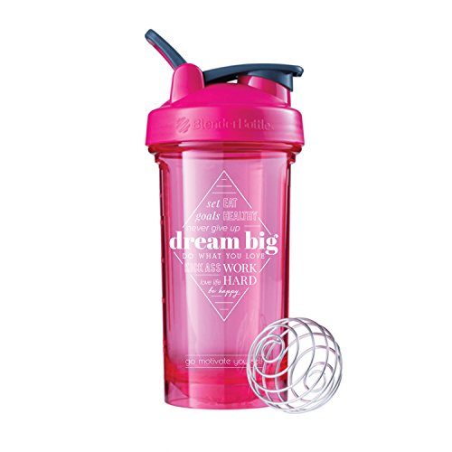 Book Cover Motivational Quote on Blender Bottle Brand Shaker Bottle, 20 or 28 ounce capacity, Fitness Gift, Includes BlenderBall Whisk, Dishwasher Safe (Pro Series - 24oz - Dream Big Pink)