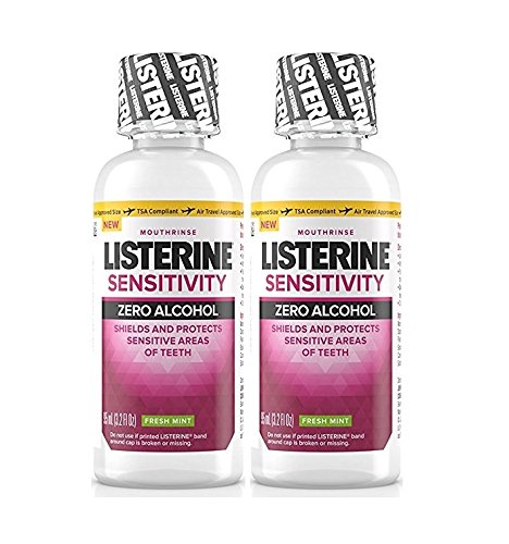 Book Cover Listerine Sensitivity Mouth Rinse, Zero Alcohol Mouthwash, Fresh Mint, 3.2 Ounces (95ml) - Pack of 2
