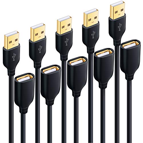 Book Cover Besgoods 5-Pack 10ft/3M USB Extension Cables - USB 2.0 Extension A Male to A Female Cable Extender Cord for Keyboard, Mouse, Printer