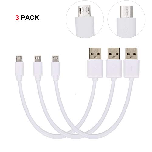 Book Cover Short Micro USB B Android Cables, OthoKing USB to Micro USB Cables High Speed USB2.0 Sync and Charging Cables for Charging Station, PowerBank 20cm/8 Inch (3pack-White)