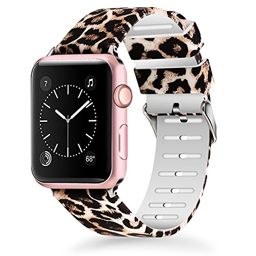 Book Cover Lwsengme Compatible with Apple Watch Band 38mm 40mm 42mm 44mm, Soft Silicone Replacment Sport Bands Compatible with iWatch Series 5,Series 4,Series 3,Series 2,Series 1 (Leopard Print -6, 38MM/40MM)