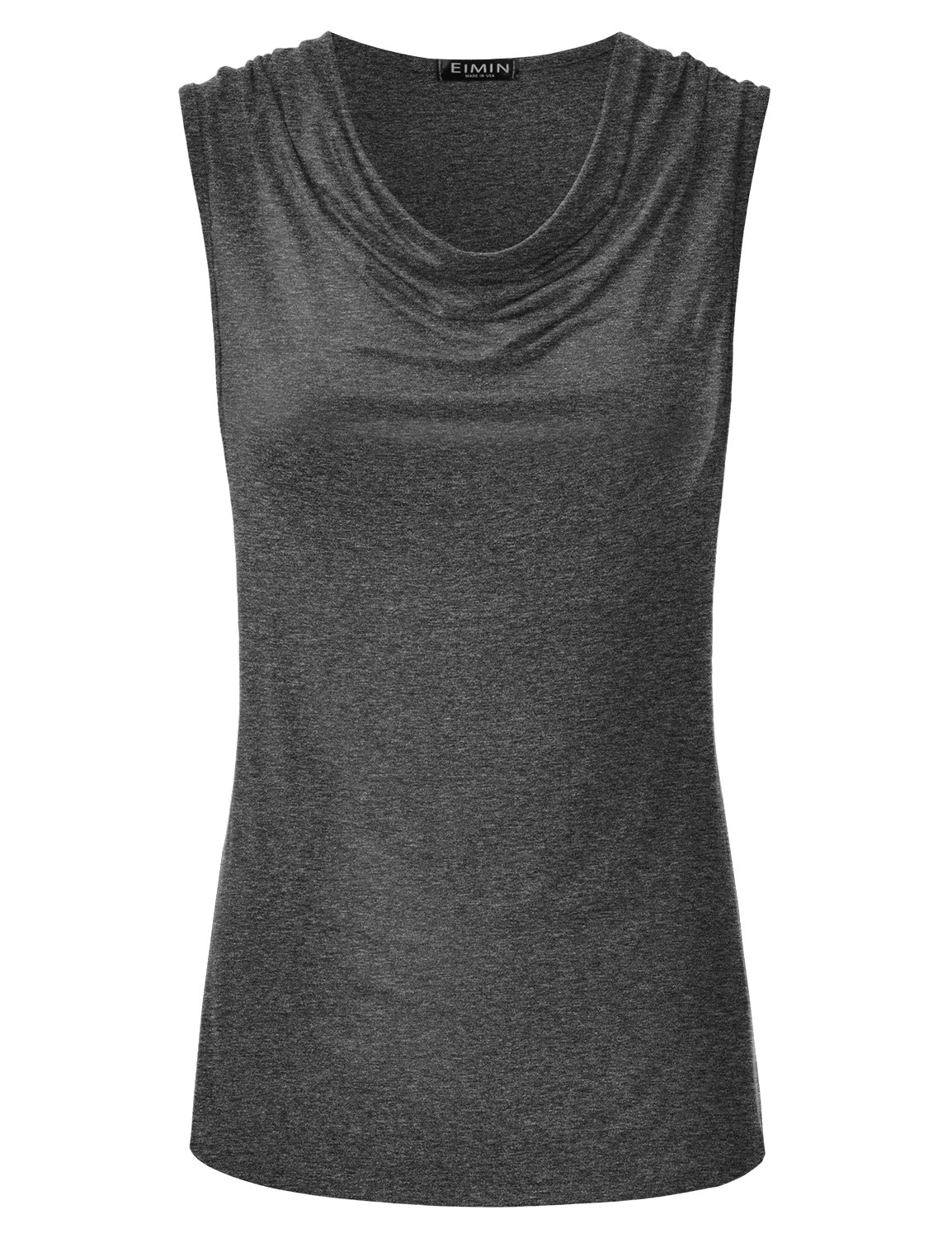 Book Cover EIMIN Women's Cowl Neck Ruched Draped Sleeveless Stretchy Blouse Tank Top (S-3X) Small Ett002_charcoal