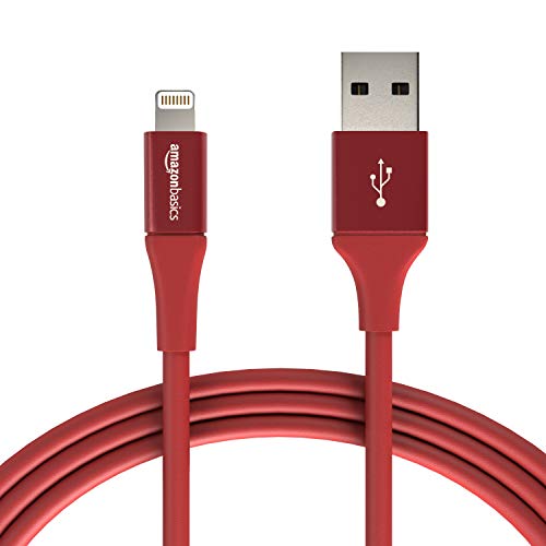 Book Cover Amazon Basics USB A Cable with Lightning Connector, Premium Collection - 6 Feet (1.8 Meters) - Single - Red