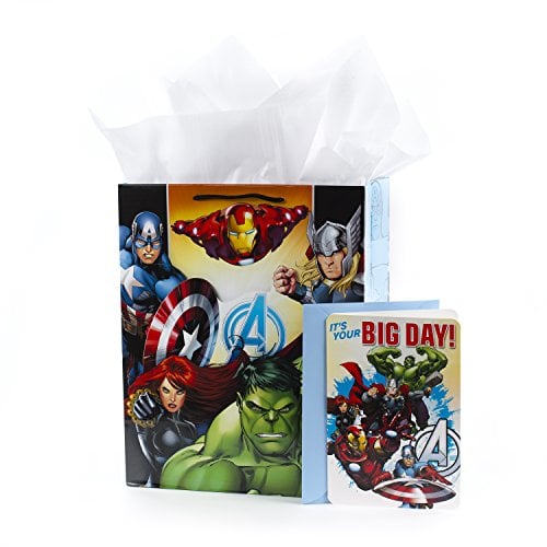 Book Cover Hallmark Large Avengers Birthday Card and Tissue Gift Bag, Super Hero