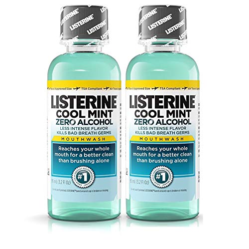 Book Cover Listerine Cool Mint Zero Alcohol Mouthwash, Travel Size 3.2 Ounces (95ml) - Pack of 2