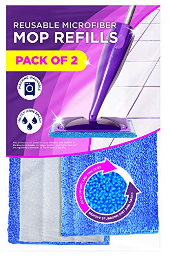 Book Cover Microfiber Mop Pads Compatible with Swiffer Wet Jet - Pads for Wet and Dry Sweeping - Reusable Floor Cleaning Pads - 2 Pack