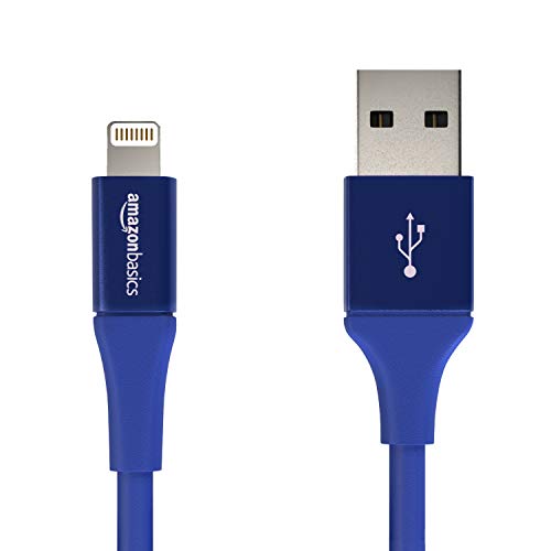 Book Cover Amazon Basics USB A Cable with Lightning Connector, Premium Collection, MFi Certified Apple iPhone Charger, 4 Inch, Blue